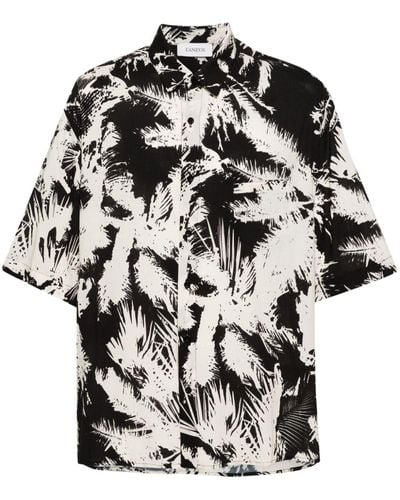 Laneus Bowlinghemd mit abstraktem Print - Schwarz