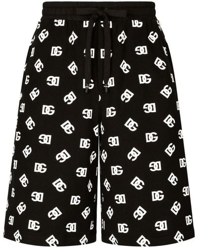 Dolce & Gabbana Short de sport en coton à logo imprimé - Noir