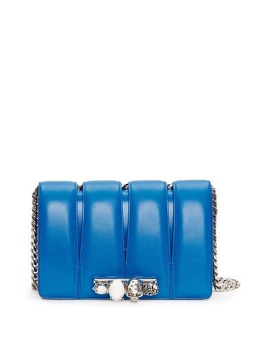 Alexander McQueen Four Ring Leather Satchel Bag - Blue