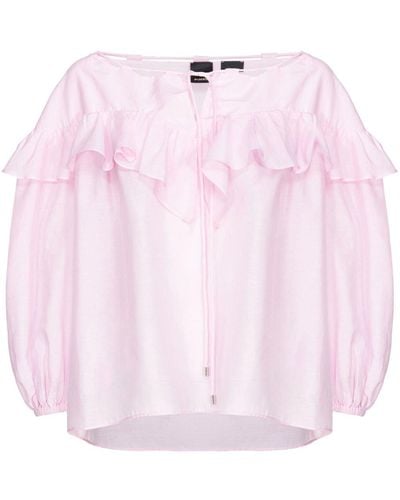 Pinko Ruffle Cotton-silk Blend Blouse - Pink