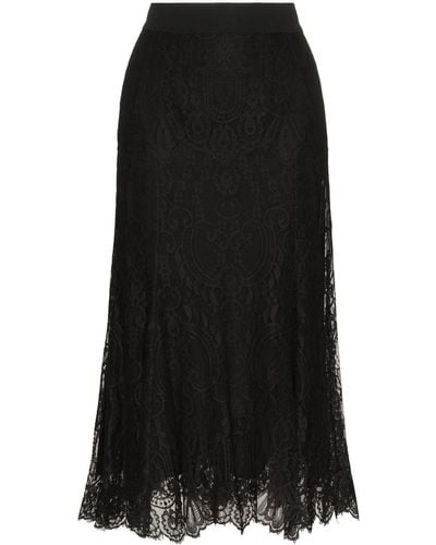 Dolce & Gabbana Falda midi de encaje - Negro