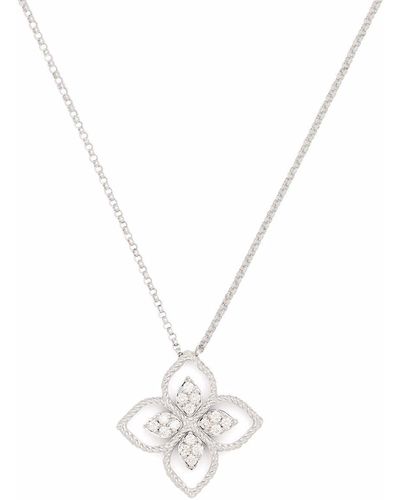 Roberto Coin 18kt White Gold Princess Flower Diamond Pendant Necklace - Metallic