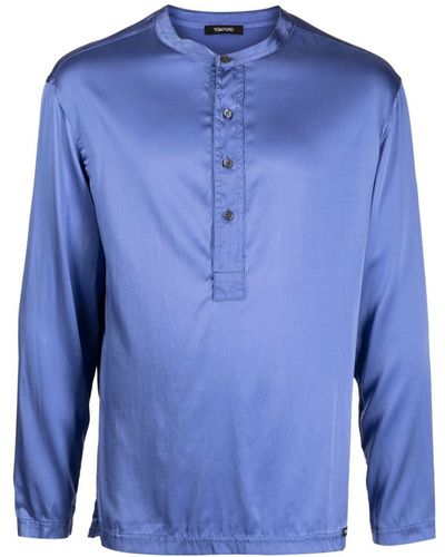 Tom Ford ノーカラー パジャマシャツ - ブルー
