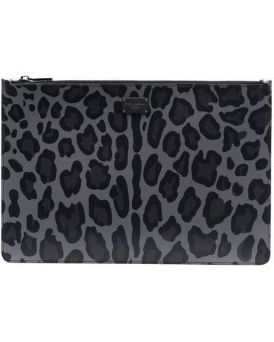 Dolce & Gabbana Leopard-print Clutch Bag - Gray