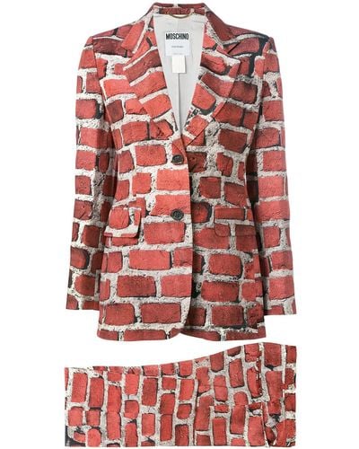 Moschino Brick Print Trouser Suit - Red