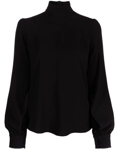 N°21 Puff-sleeves Crepe Blouse - Black