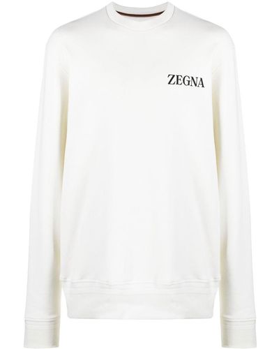 Zegna White Logo Print Cotton Sweatshirt - Men's - Cotton