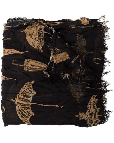 Uma Wang Umbrella Print Frayed Scarf - Black