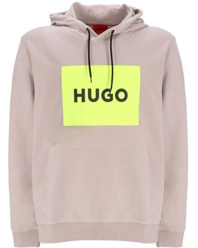 HUGO Logo-print Cotton Hoodie - Grey