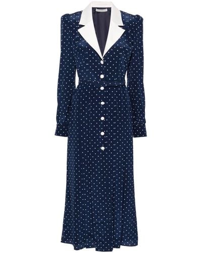 Alessandra Rich Polka Dot Silk Midi Dress - Women's - Silk/cupro/polyamide - Blue