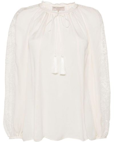 Emilio Pucci Blouse Met Bloemenkant - Naturel