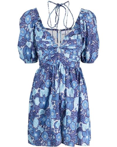 Faithfull The Brand Odelia Floral-Print Linen Dress - Blue
