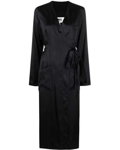 MM6 by Maison Martin Margiela Satin Wrap Midi Dress - Black