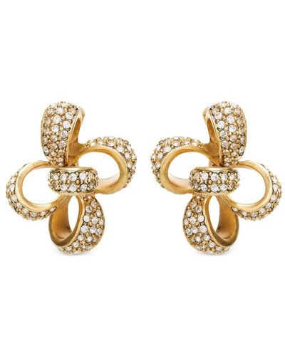 Oscar de la Renta Large Clover Crystal-embellished Clip-on Earrings - Metallic