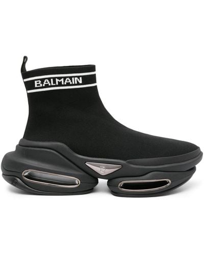 Balmain B-bold Gebreide Sneakers Met Plateauzool - Zwart