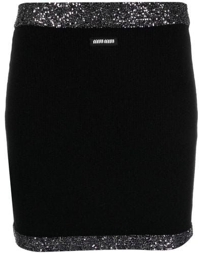 Miu Miu Minifalda con logo en intarsia - Negro