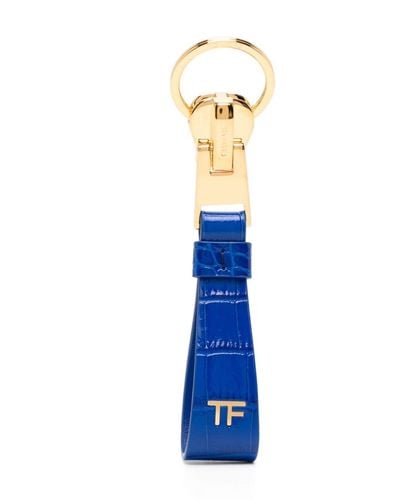 Tom Ford Porte-clés en cuir à motif monogrammé - Bleu
