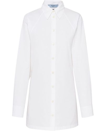 Prada Logo-appliqué Cut-out Cotton Shirtdress - White