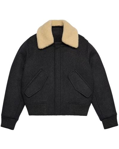 Ami Paris Shearling-collar Wool Bomber Jacket - Black