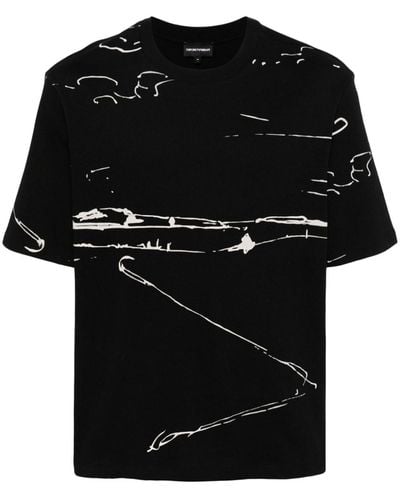 Emporio Armani Painterly-print Cotton T-shirt - Black
