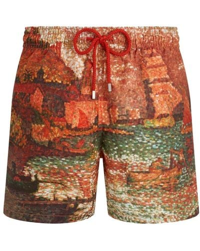 Vilebrequin Painterly-print Drawstring Swim Shorts - Orange