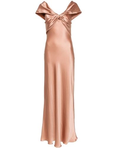 Alberta Ferretti Bow-detail Satin Slip Dress - Natural