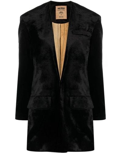Uma Wang Effet manteau en velours à design sans col - Noir