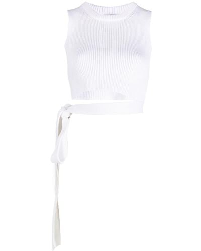 RED Valentino Ribbed-knit Tie Crop Top - White