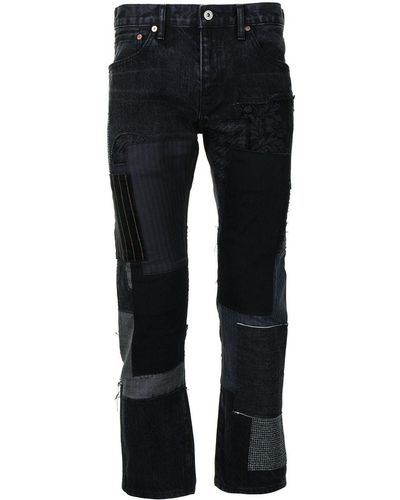 Junya Watanabe Patchwork-design Cropped Jeans - Black