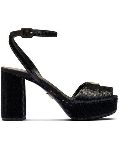 Prada Sequinned Platform Sandals - Black