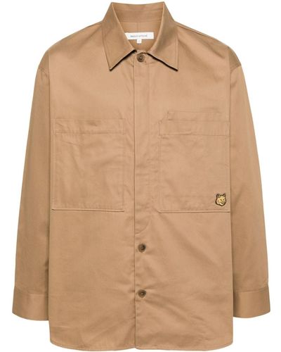 Maison Kitsuné Overshirt With Tonal Fox Head Patch In Cotton Gaba Clothing - Natural