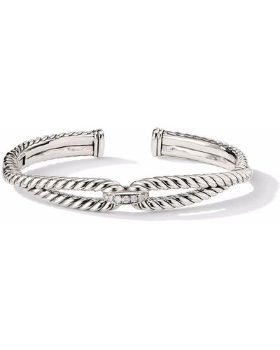 David Yurman Sterling Silver Cable Loop Diamond Bracelet - Metallic