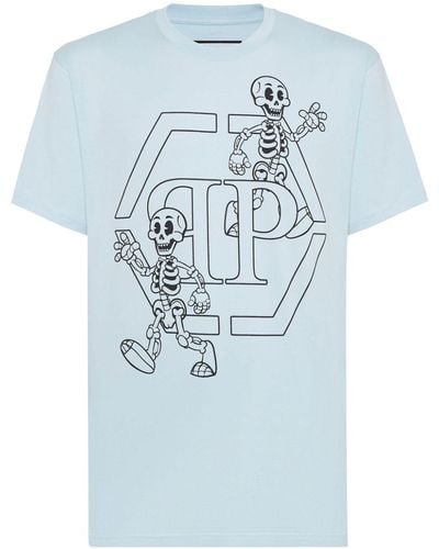 Philipp Plein Skeleton-print Cotton T-shirt - Blue