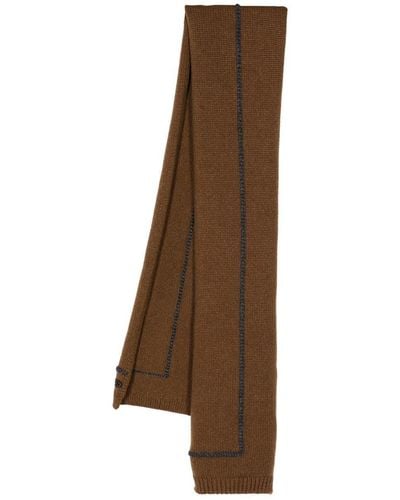 Brioni Contrast-trim Knitted Scarf - Brown