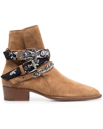 Amiri Bandana-trimmed Ankle Boots - Natural