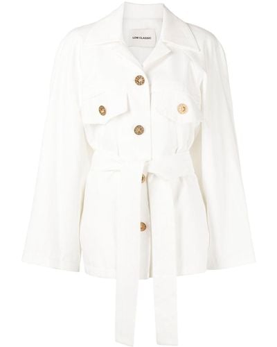 Low Classic Button-embellished Belted Jacket - White