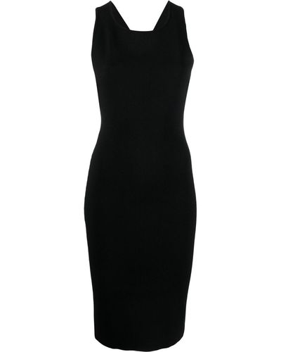 Yves Salomon Ribbed Cross-strap Midi Dress - Black