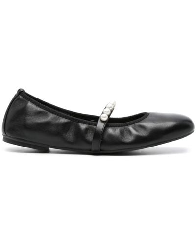 Stuart Weitzman Goldie Leather Ballerina Shoes - Black