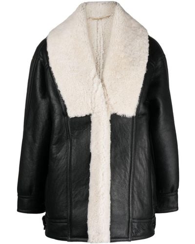 Victoria Beckham Shearling-lined Leather Coat - Black