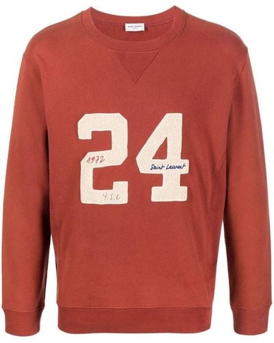 Saint Laurent 24 Logo-embroide Cotton Sweatshirt - Red