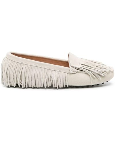 SCAROSSO Fringed Suede Loafers - White