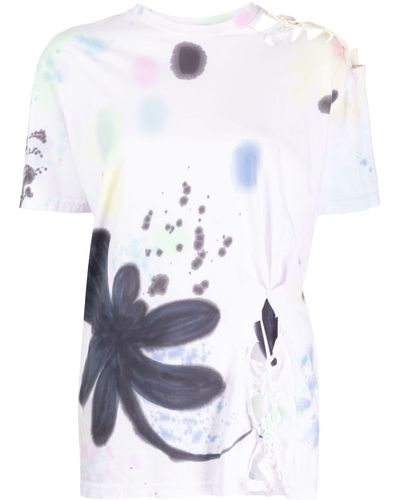 Collina Strada Handbemaltes Nash T-Shirt mit Cut-Out - Weiß