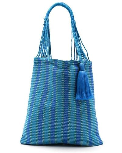 Nannacay Bianca Striped Woven Shoulder Bag - Blue