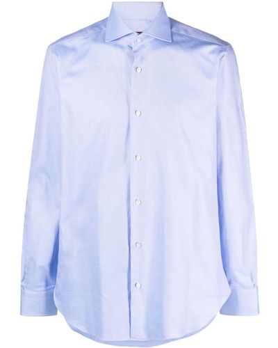 Barba Napoli Chemise en coton à coupe cintrée - Bleu