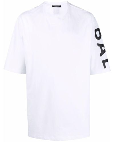 Balmain ホワイト ロゴプリント Tシャツ