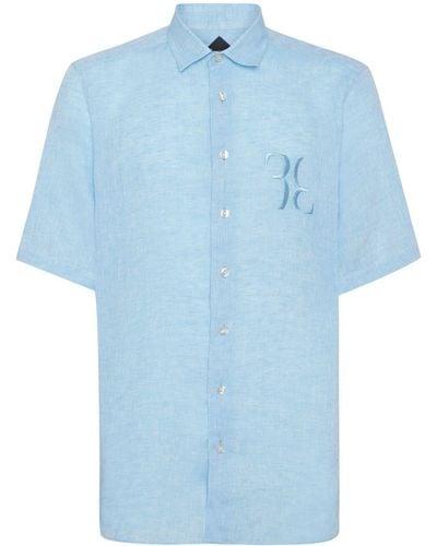 Billionaire Logo-embroidered Linen Shirt - Blue