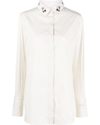 Patou Robe-chemise rayée à col brodé - Blanc