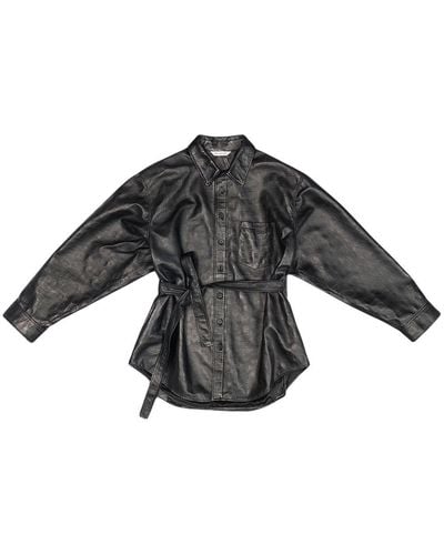 Balenciaga Chemise en cuir à taille nouée - Noir