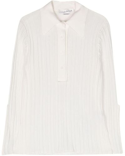 Victoria Beckham Geripptes Poloshirt - Weiß