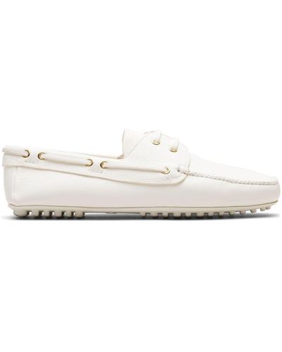Car Shoe Deer Lace-up Leather Loafers - White